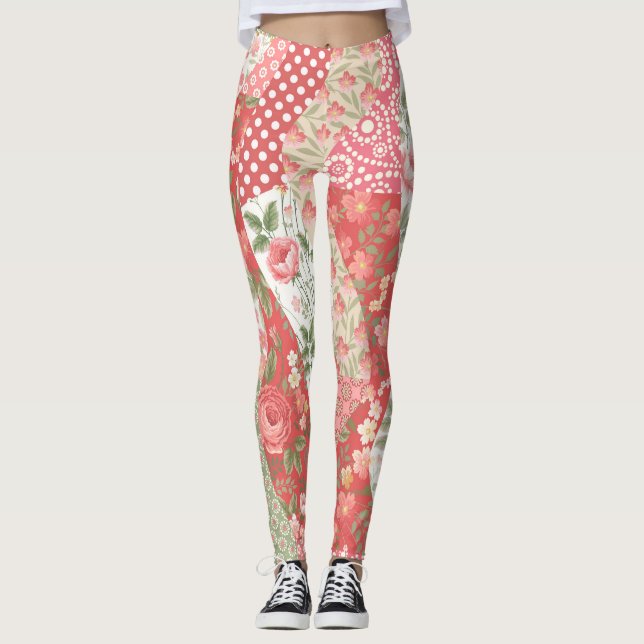 Leggings Roses de Patchwork : conception motif transparente (Devant)