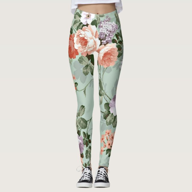 Leggings Roses de pêche vintages (Devant)