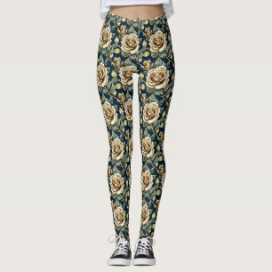 Leggings Roses dorées avec une finition métallique