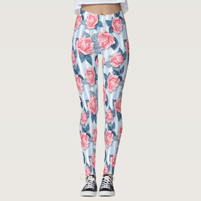 Leggings Roses en bleu (Devant)