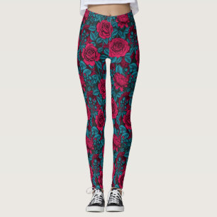 Leggings Roses en rouge et bleu