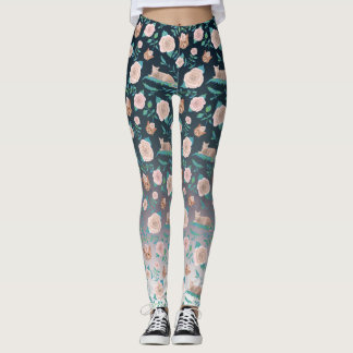 Leggings Roses et chats sur un contexte métallique