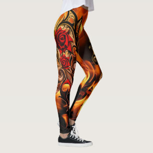 Leggings roses flamboyants de dragon d'or
