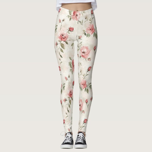 Leggings Roses Fleurs Roses  (Devant)