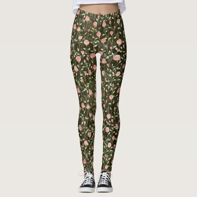 Leggings Roses Florales Roses Noires (Devant)