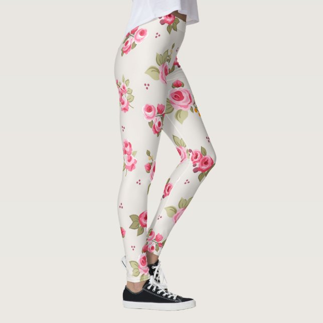 Leggings Roses floraux rose et beige Motif (Droite)