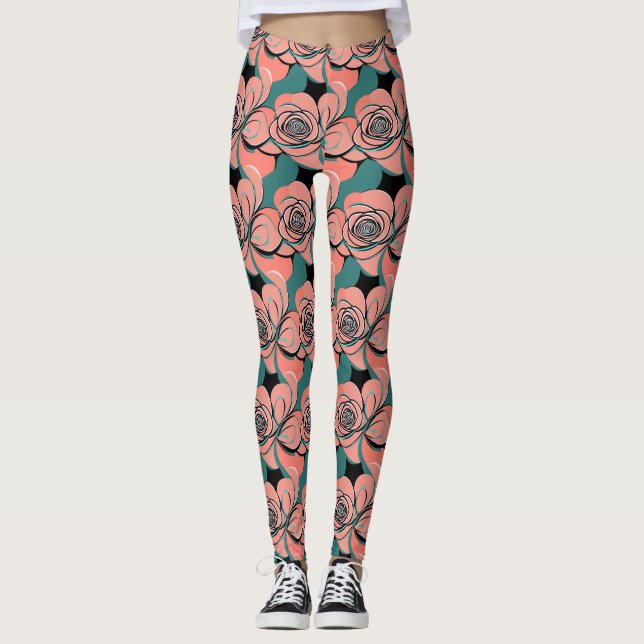 Leggings Roses géométriques dans des nuances de noir et de  (Devant)