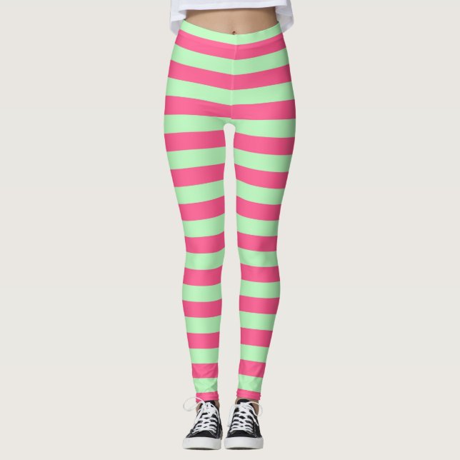 Leggings Roses indien et rayures vertes molles (Devant)