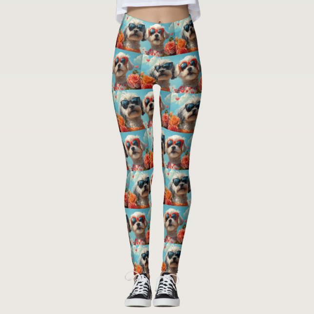 Leggings Roses Maltese à coeur pour la Saint-Valentin  (Devant)