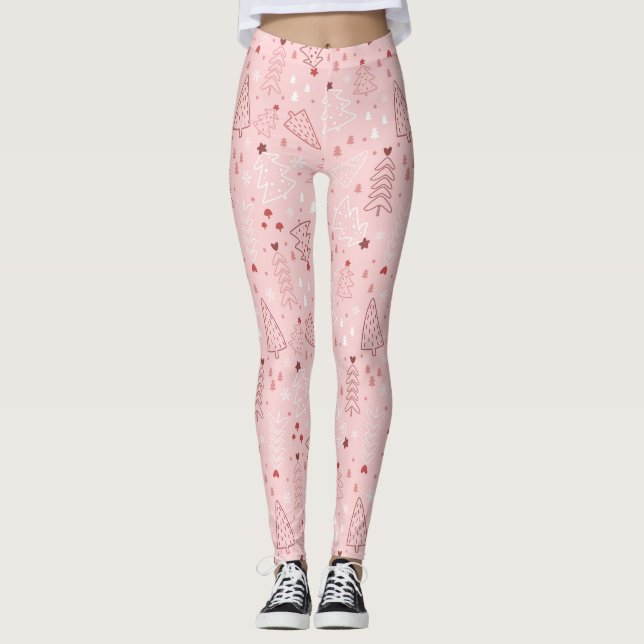 Leggings roses Motifs d'arbre de Noël (Devant)