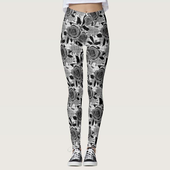 Leggings Roses noirs, rose, noirs et gris (Devant)