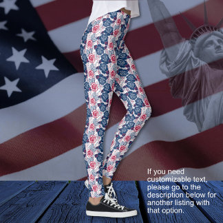 Leggings Roses patriotiques étoiles - rouge blanc bleu SANS