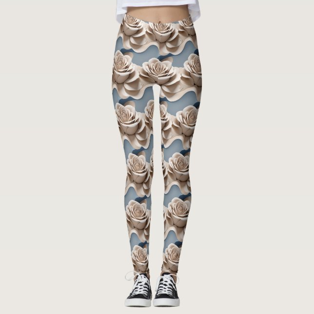 Leggings Roses rendus en 3D dans des nuances de bleu et de  (Devant)