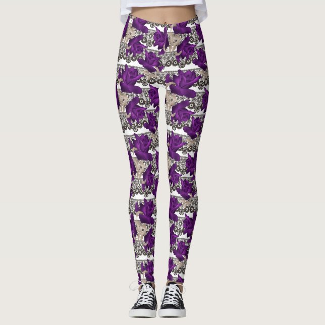 Leggings Roses rétro, violet (Devant)
