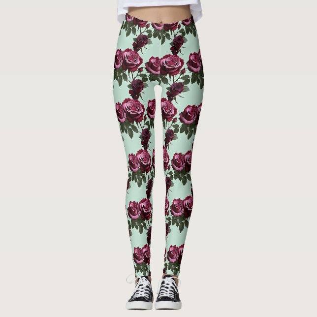 Leggings Roses Riches Violettes Et Rouges Profonds Sur Un F (Devant)