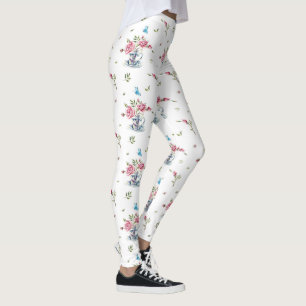 Leggings Roses roses dans une tasse de thé et papillon
