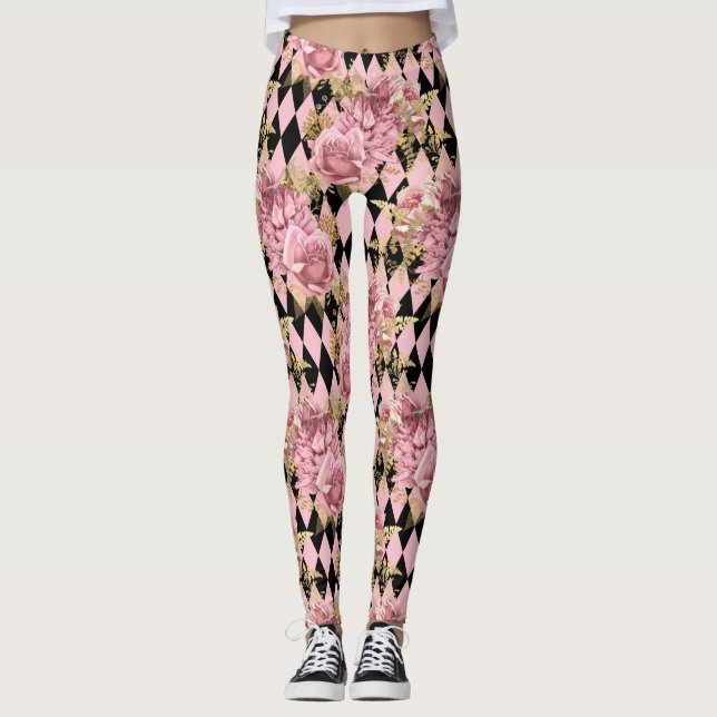 Leggings Roses roses et arlequin (Devant)