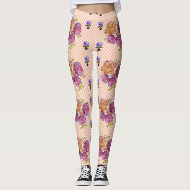 Leggings Roses roses et violets roses Légendes d'aquarelle (Devant)