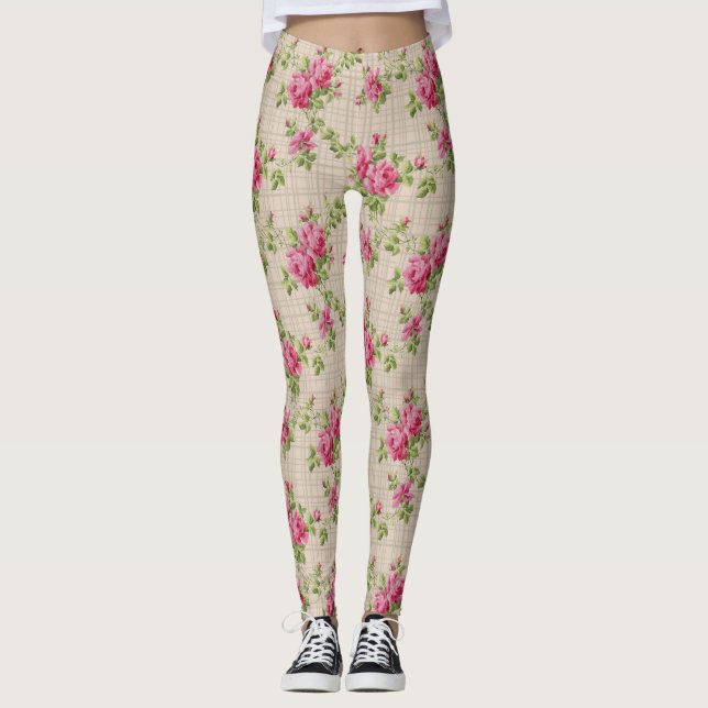 Leggings Roses Roses Roses Peintes À La Main (Devant)