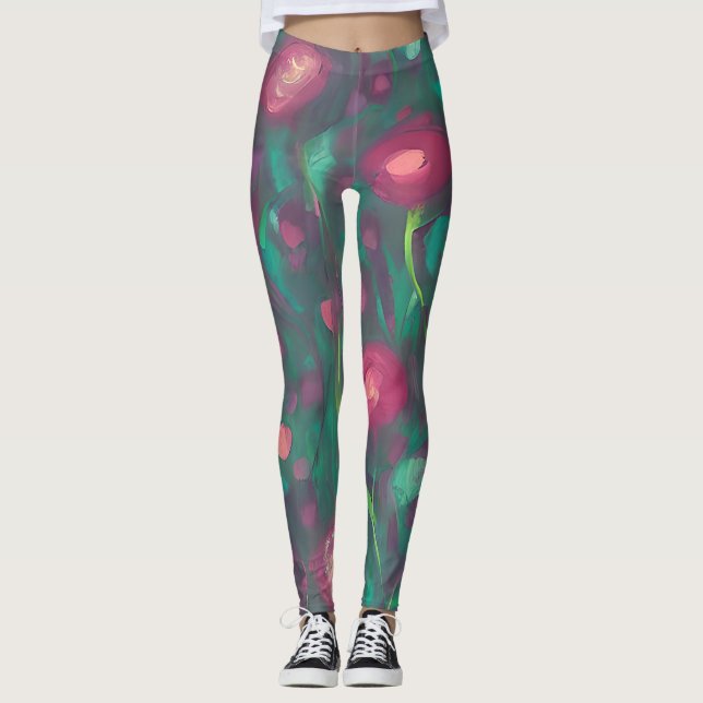 Leggings Roses rouges abstraites atténuées  (Devant)