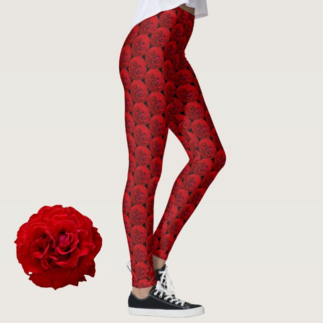 Leggings Roses Rouges Classiques sur Fond Noir (Créateur téléchargé)
