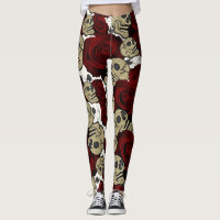 Roses Rouges & Crânes Flore Noire Gothique Blanc