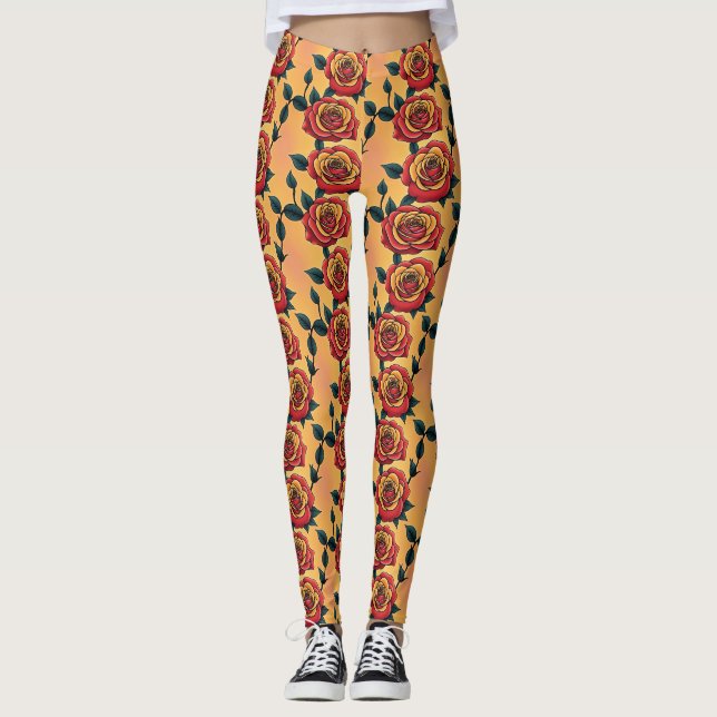 Leggings Roses Rouges Et Jaunes (Devant)