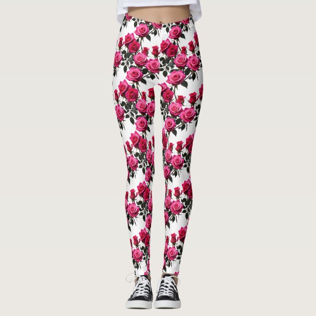 Leggings Roses rouges et roses regroupées sur un fond blanc (Devant)