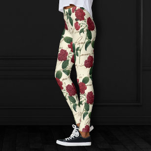 Leggings Roses rouges magnifiques et écriture Vintage class