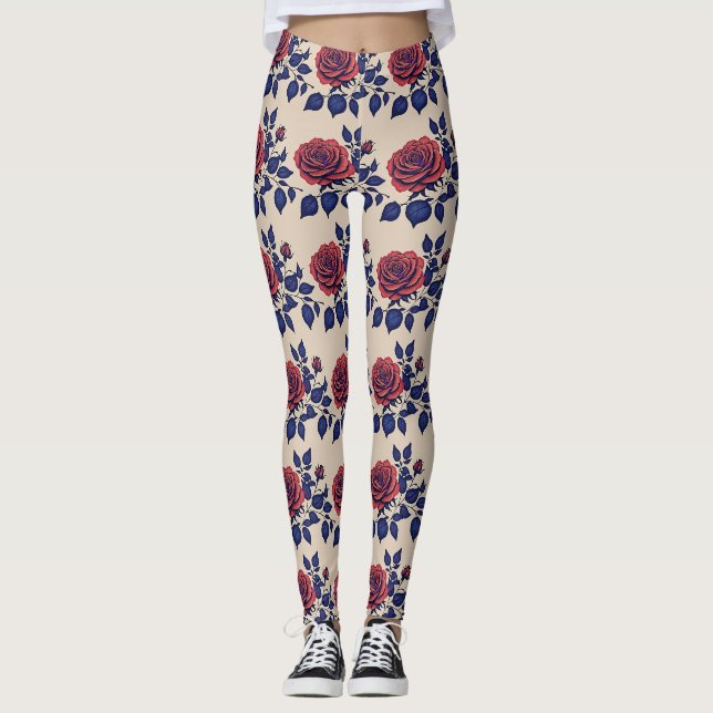 Leggings Roses rouges peintes à main levée en gras  (Devant)