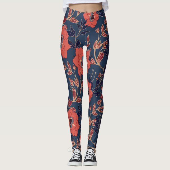 Leggings Roses rouges Peonies Arrière - plan foncé (Devant)