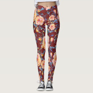 Leggings Roses, sans soudure, motif arrière - plan rouge