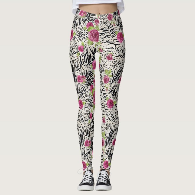 Leggings Roses sur le motif animal (Devant)