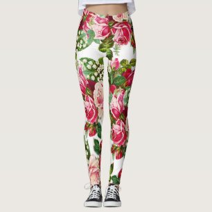 Leggings Roses vintages de pays rouge-rose botanique