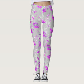 Leggings Roses Violet Clair