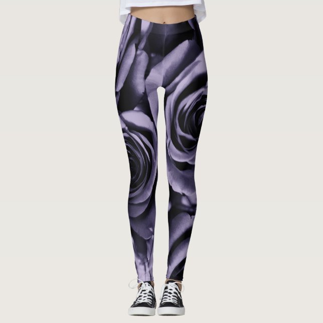 Leggings Roses Violet Pourpre Foncé Mode (Devant)