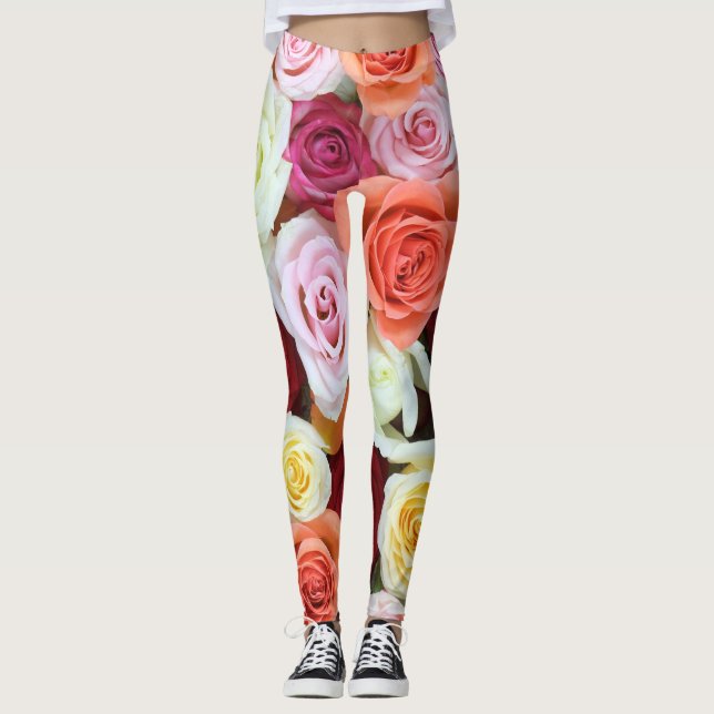 Leggings Roses violettes et blanches roses (Devant)
