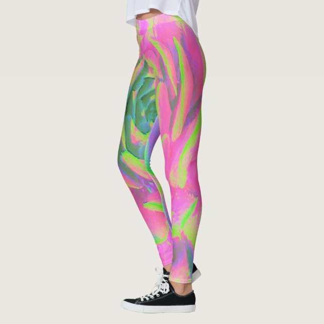Leggings Rosette Succulente à la chaux verte et rose (Gauche)
