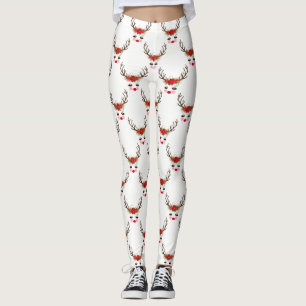 Leggings Rosy Cheeks Gold Eyes Floral Reindeer Holiday