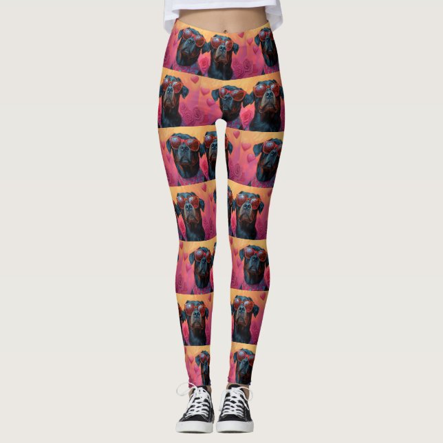 Leggings Rottweiler au cœur Roses Saint-Valentin (Devant)