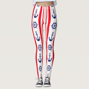 Leggings Roue d'Ancres et de navires bleus et rouges