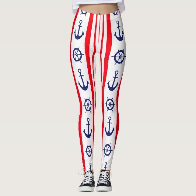 Leggings Roue d'Ancres et de navires bleus et rouges (Devant)