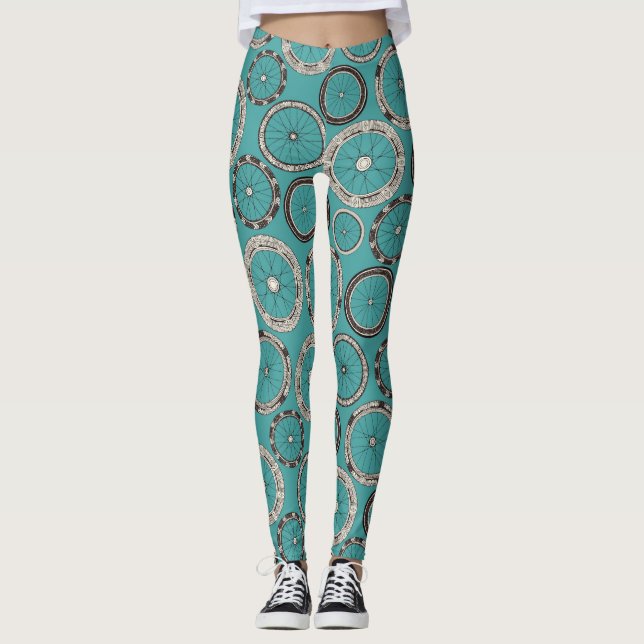 Leggings roues moto turquoise (Devant)