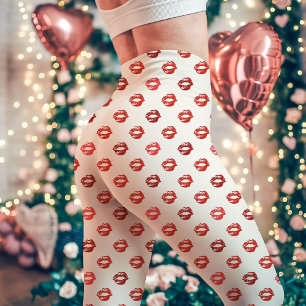 Leggings Rouge à lèvres blanc et rouge Empreinte de baiser