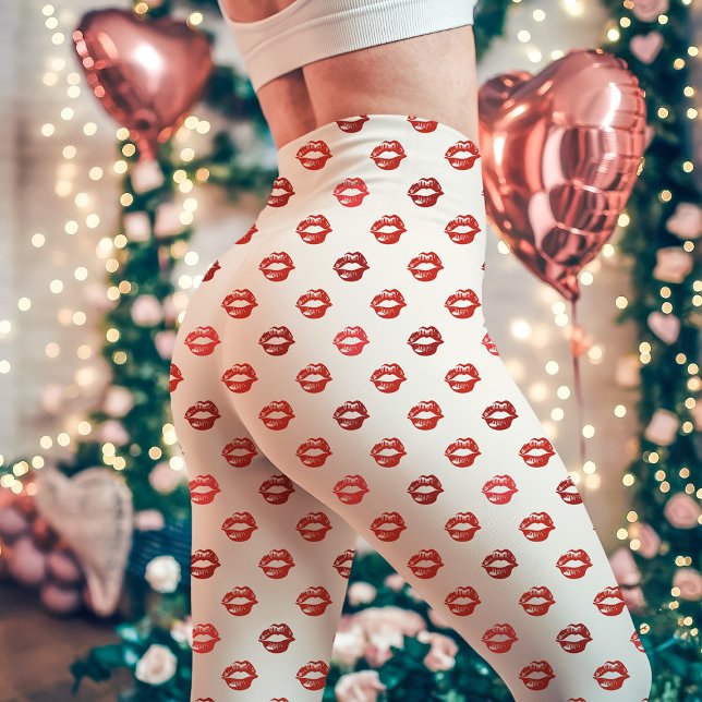 Leggings Rouge à lèvres blanc et rouge Empreinte de baiser (Créateur téléchargé)