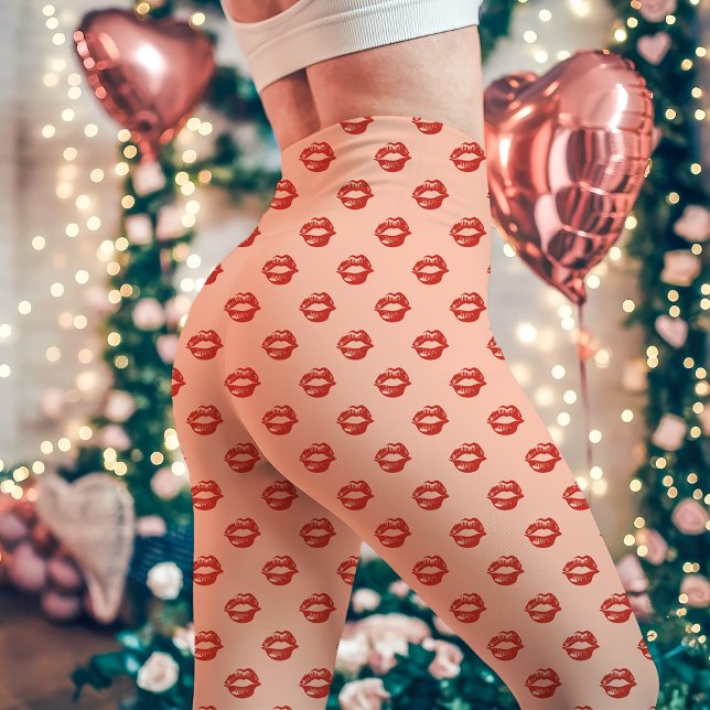 Leggings Rouge à Lèvres Empreinte de Baiser Pêche (Créateur téléchargé)