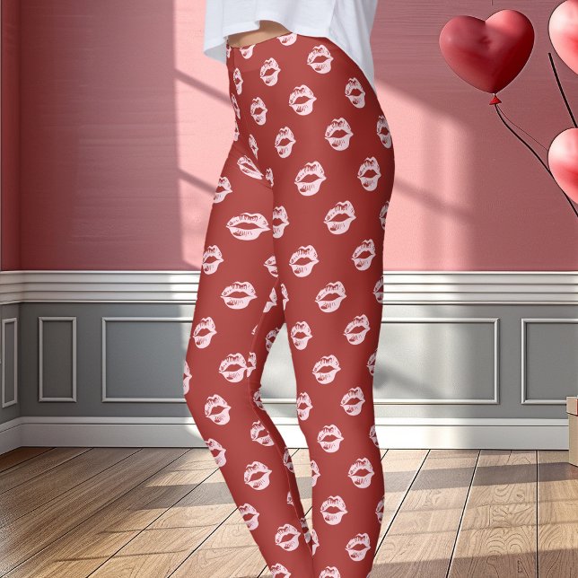 Leggings Rouge à Lèvres Rose Empreinte de Baiser Rouge (Créateur téléchargé)