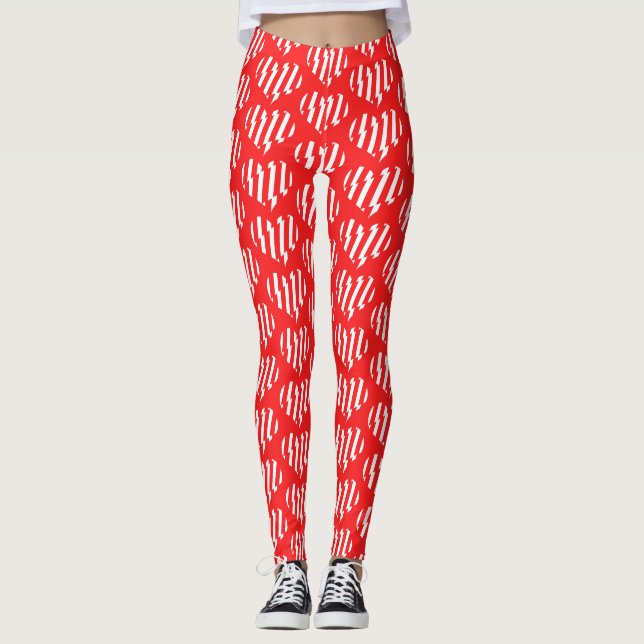 Leggings Rouge Abstrait n Blancs Valentine Coeur (Devant)