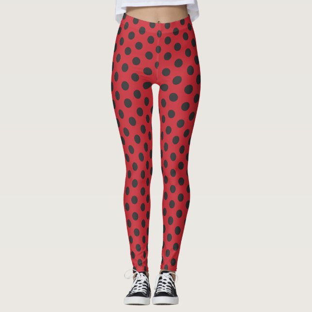 Leggings Rouge avec le pois noir (Devant)