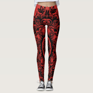 Leggings Rouge avec masque noir Damas